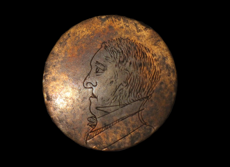 Portrait Button, Bronze 19th Century
